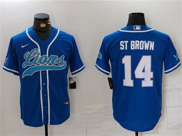 Men%27s Detroit Lions #14 Amon-Ra St. Brown Blue Cool Base Stitched Baseball Jersey->chicago bears->NFL Jersey